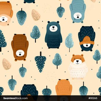 Cute Little Bears and Trees Seamless Pattern