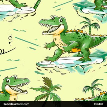 Surfing Alligators And Palm Trees Seamless Pattern