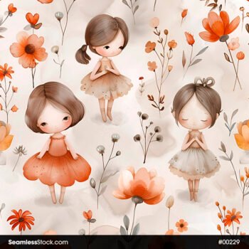 Beautiful Watercolor Ballerinas And Flowers Seamless Pattern