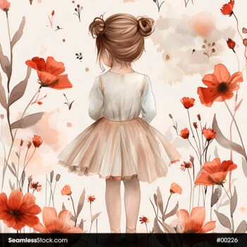 Beautiful Watercolor Ballerina And Flowers Seamless Pattern