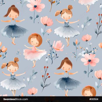 Ballerina And Flowers Seamless Pattern