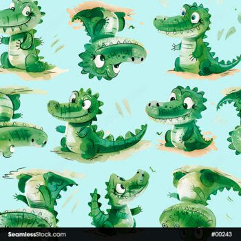 Cute Crocodile in Childish Watercolor Style Seamless Pattern
