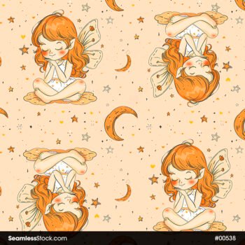 Cute Fairy Moon And Stars Seamless Pattern