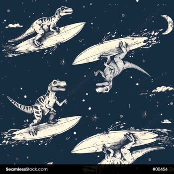 Surfing Dinosaurs Two Colors Style Seamless Pattern