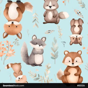 Cute Forest Animals With Squirrels Foxes And Leaves Seamless Pattern