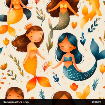 Mermaids And Seaweed Seamless Pattern