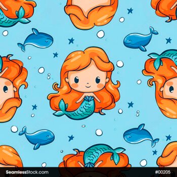 Mermaids And Whales Seamless Pattern