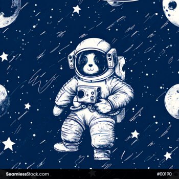 Raccoon Astronaut And Planets On Navy Blue Seamless Pattern