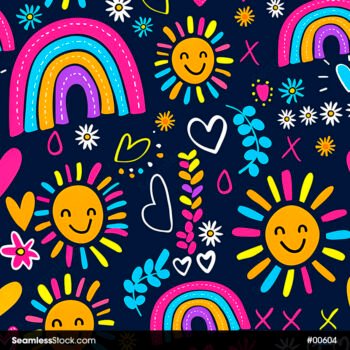 Rainbows, Suns And Hearts Seamless Pattern