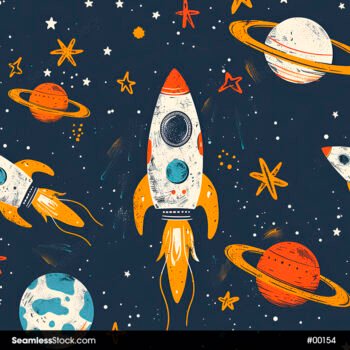 Space Rockets Planets Stars And Jupiter Seamless Pattern