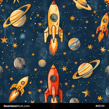 Space Rockets Planets And Stars Seamless Pattern