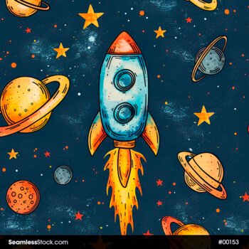 Space Rockets Planets Stars And Jupiter Seamless Pattern