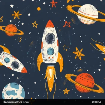 Space Rockets Planets Stars And Jupiter Seamless Pattern