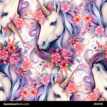 Unicorn And Flowers White Background Seamless Pattern