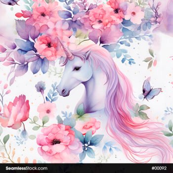 Unicorn And Flowers Seamless Pattern