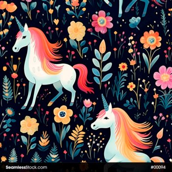 Unicorns And Flowers Cartoon Style Seamless Pattern