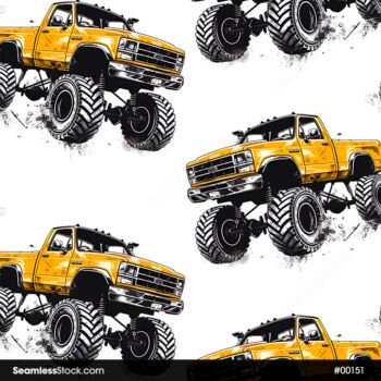 Yellow Bigfoot Truck Seamless Pattern