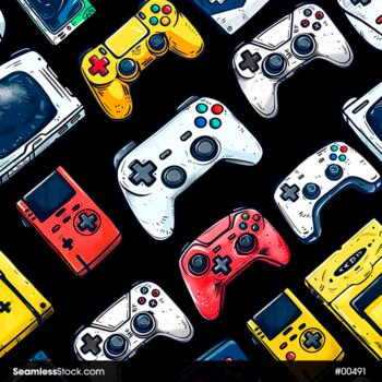 Yellow Red And White Video Game Controls Seamless Pattern