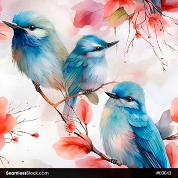 Beautiful Birds And Flowers Seamless Pattern