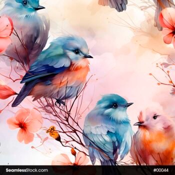 Beautiful Birds With Flowers Seamless Pattern