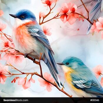 Beautiful Birds, Flowers and Roses Seamless Pattern