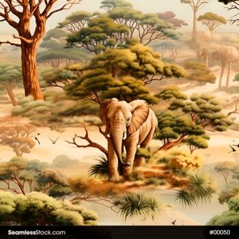 Elephants And Trees Safari Sepia Color Seamless Pattern