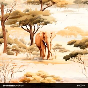 Elephants And Trees Safari Sepia Color Seamless Pattern