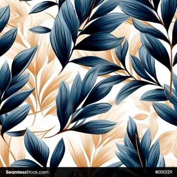 Blue And Golden Leaves Seamless Pattern