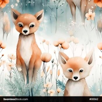 Delicate Foxes, Flowers, And Grass Watercolor Seamless Pattern