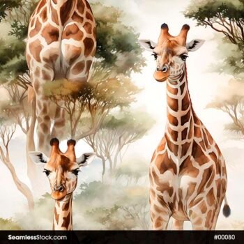 Giraffes And Trees Safari Seamless Pattern
