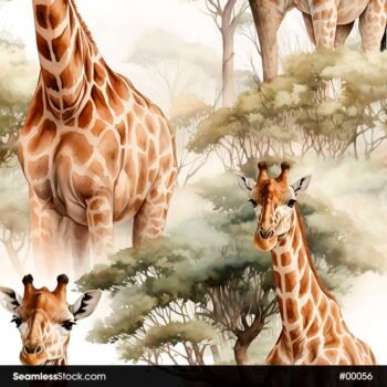 Giraffes And Trees Safari Seamless Pattern