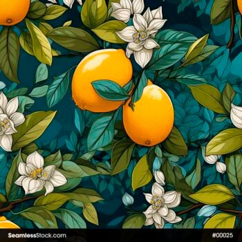 Lemons And White Flowers Seamless Pattern