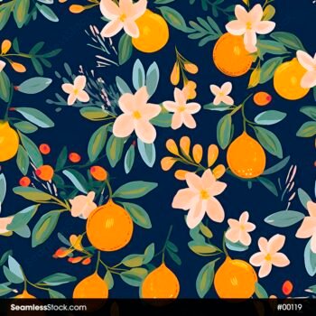 Orange Leaves And Beige Flowers Seamless Pattern