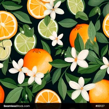Orange Leaves And White Flowers Seamless Pattern