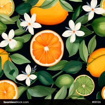 Orange Leaves And White Flowers Seamless Pattern