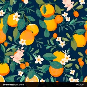 Orange Leaves And White Flowers Seamless Pattern