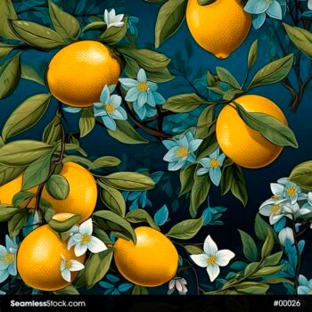 Oranges And Blue Flowers Seamless Pattern