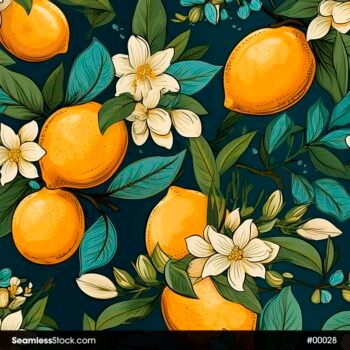 Oranges And White Flowers Seamless Pattern