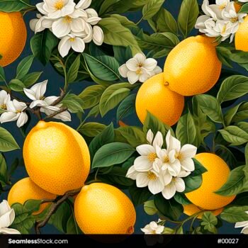 Oranges And White Flowers Seamless Pattern