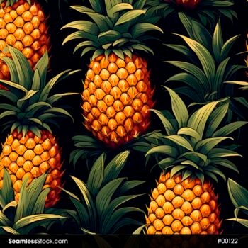 Pineapples Black Background Seamless Pattern