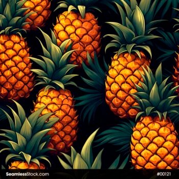 Pineapples Black Background Seamless Pattern