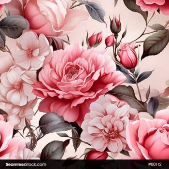 Pink Roses And Leaves Seamless Pattern