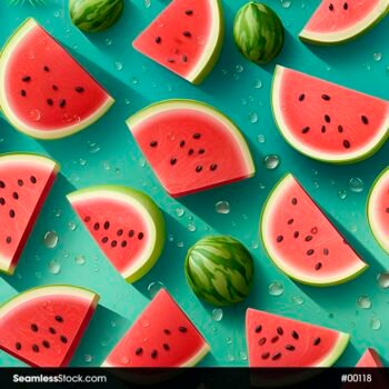 Watermelons Green Background Seamless Pattern