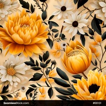 Yellow And White Flowers Beige Background Seamless Pattern