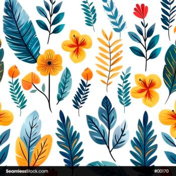 Yellow Flowers And Leaves Seamless Pattern