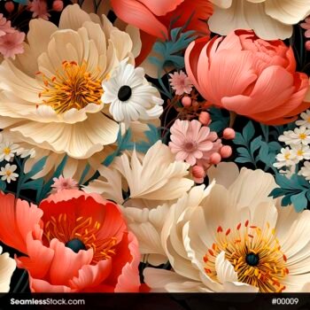 Pink And Beige Flowers Seamless Pattern
