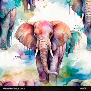 Watercolor Elephants Seamless Pattern
