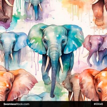 Watercolor Elephants Seamless Pattern