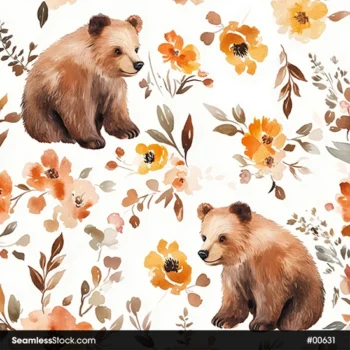 Bears And Flowers Seamless Pattern