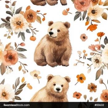 Bears And Flowers Seamless Pattern